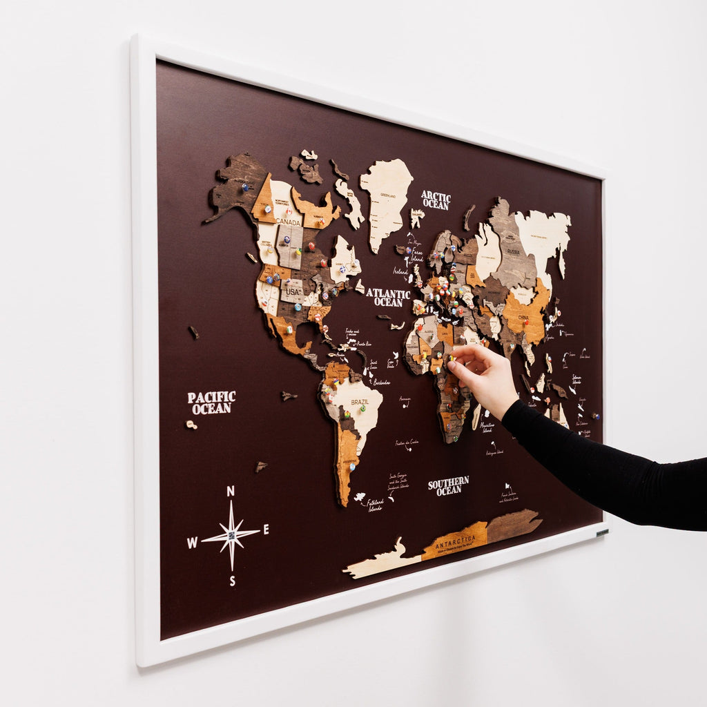 3D Wooden Map on Board Multicolor - Burgundy
