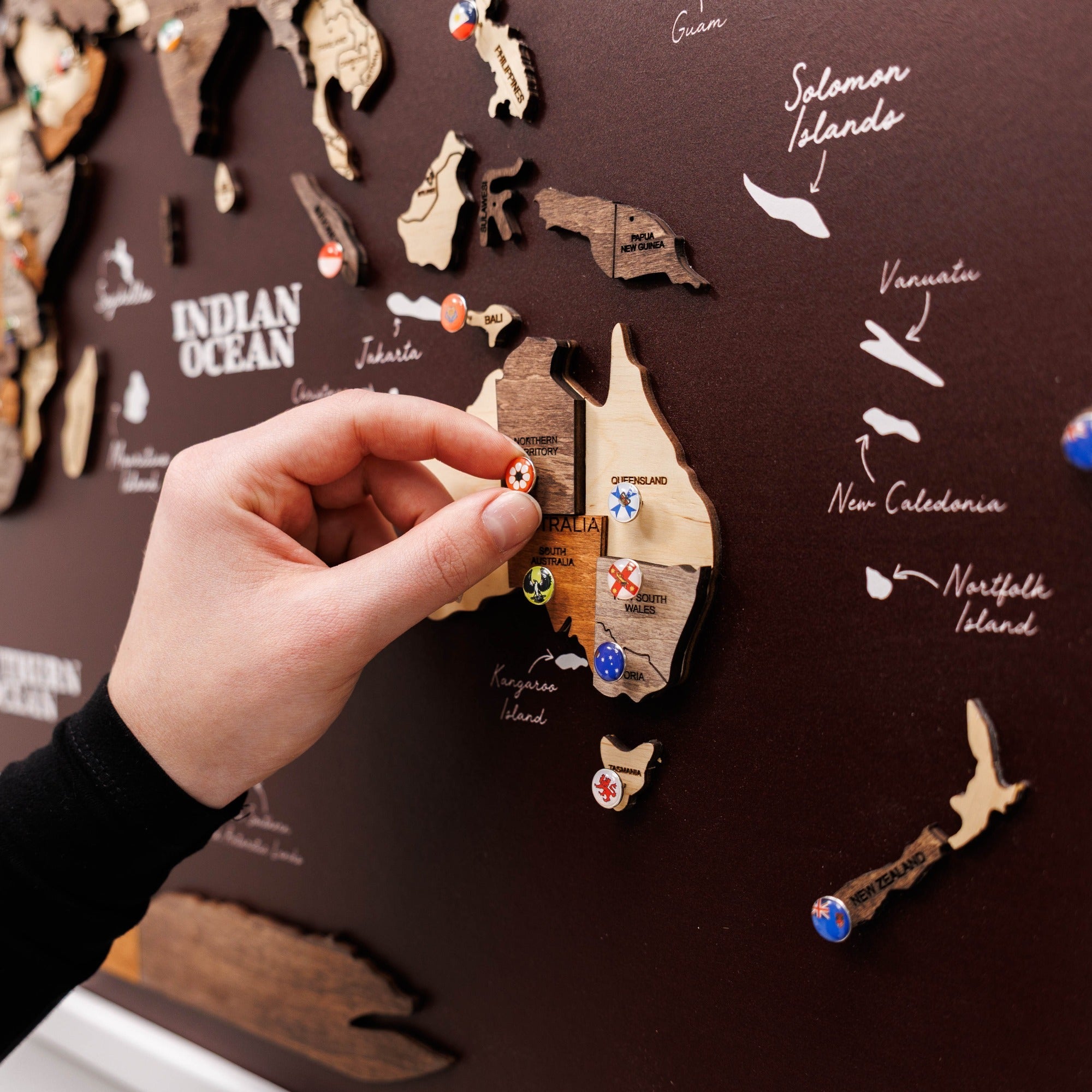 3D Wooden Map on Board Multicolor - Burgundy