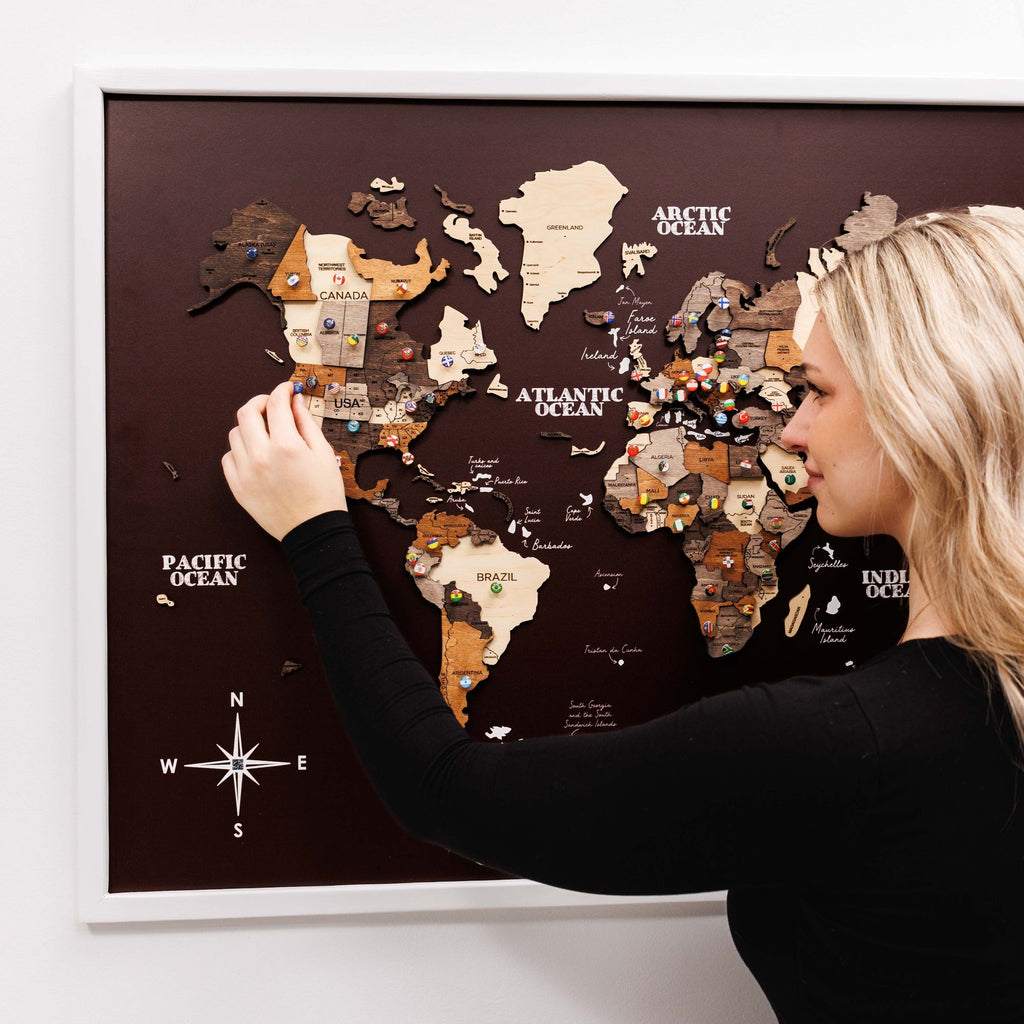 3D Wooden Map on Board Multicolor - Burgundy