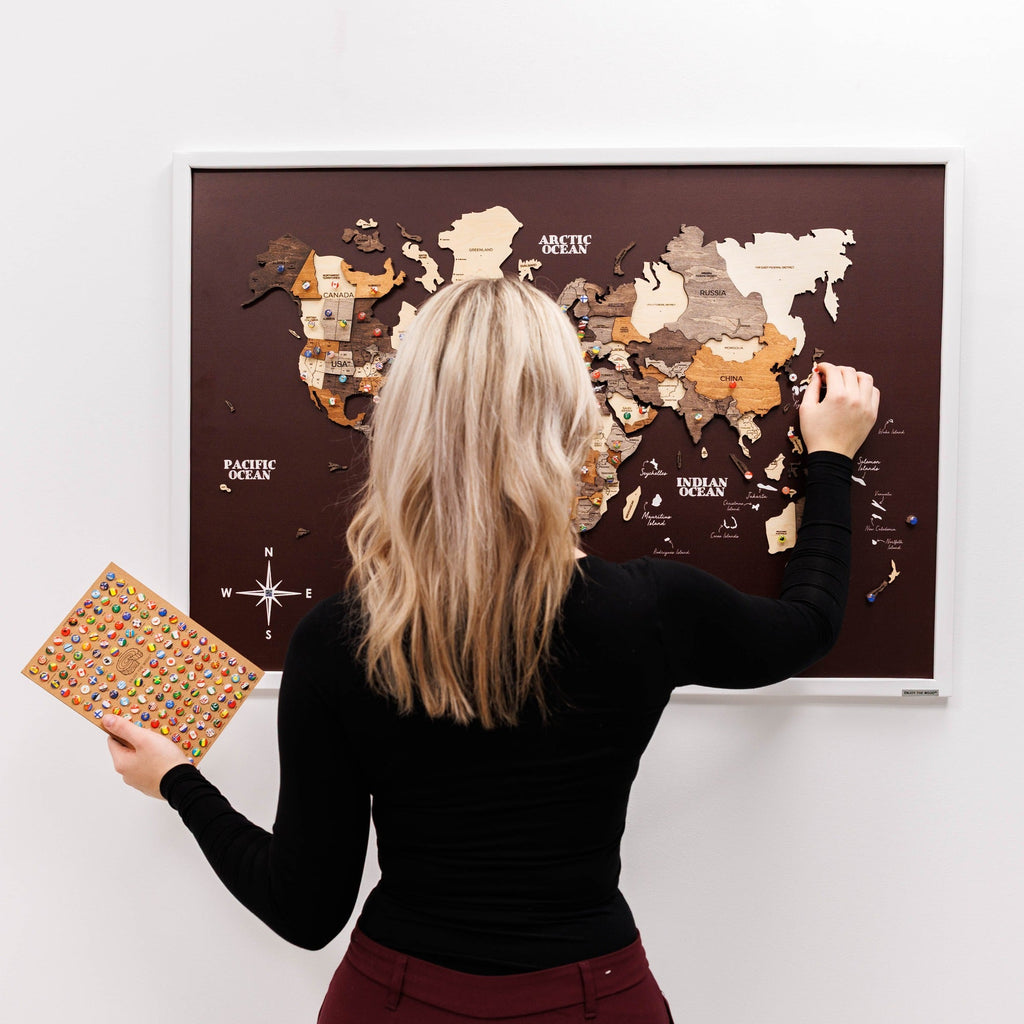 3D Wooden Map on Board Multicolor - Burgundy