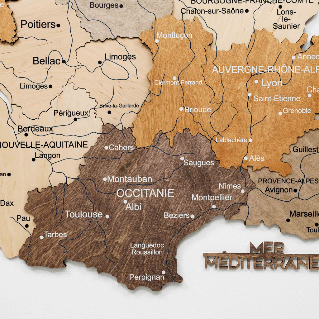 Wooden Map of France - Multicolor
