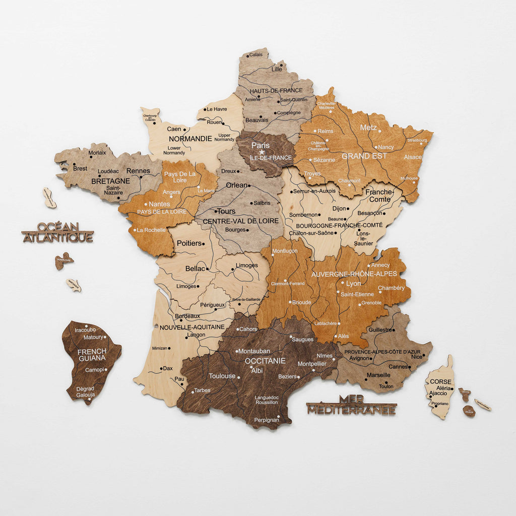 Wooden Map of France - Multicolor
