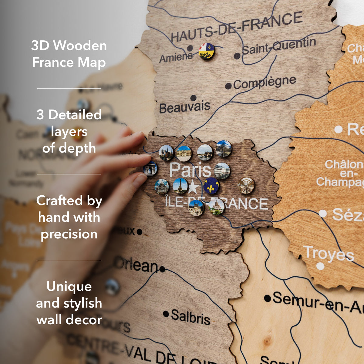 Wooden Map of France - Multicolor