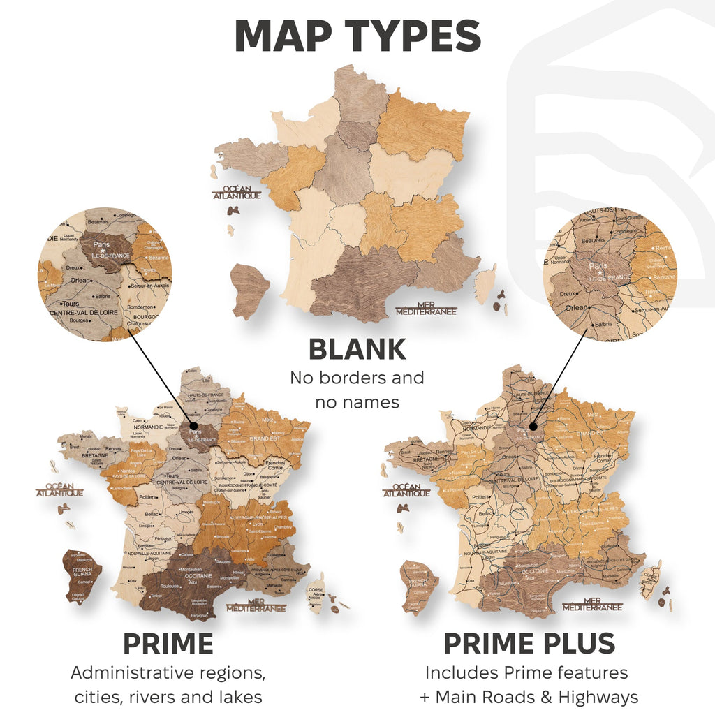 Wooden Map of France - Multicolor