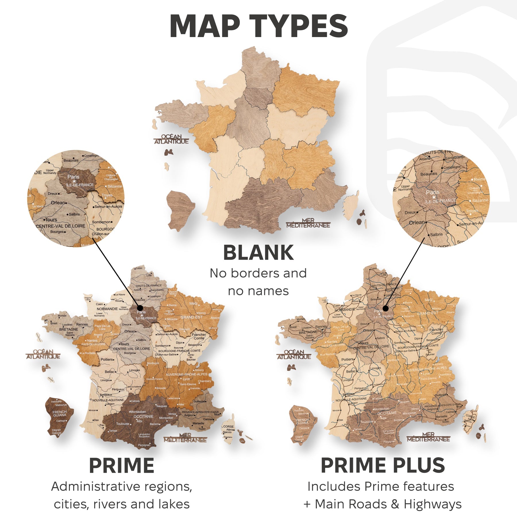 Wooden Map of France - Multicolor