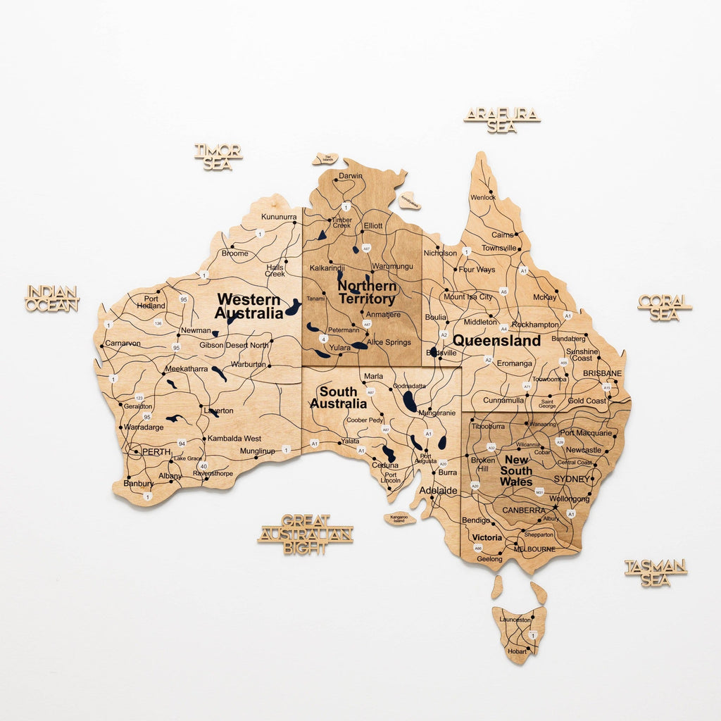 3D Wooden Map of Australia - Gold