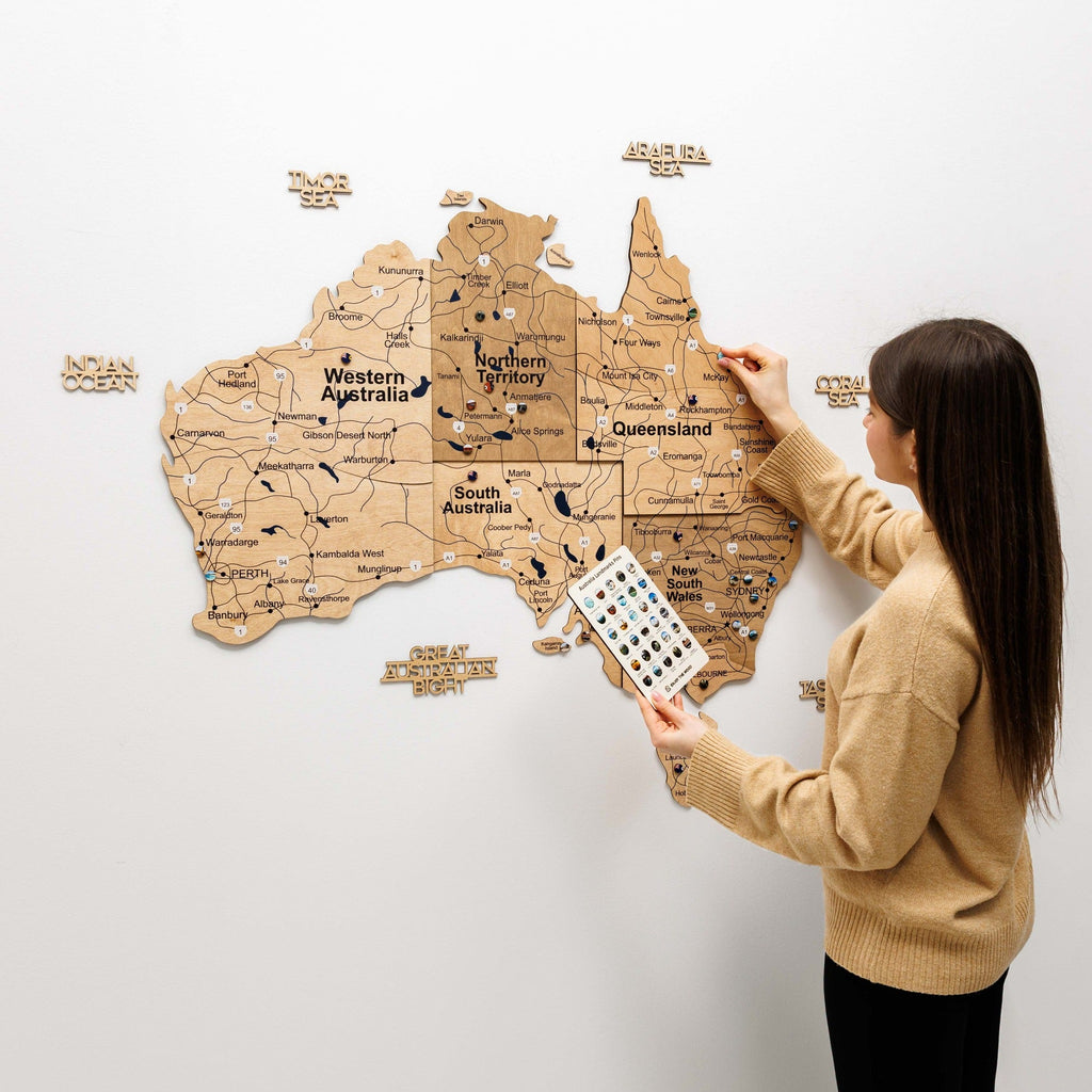 3D Wooden Map of Australia - Gold