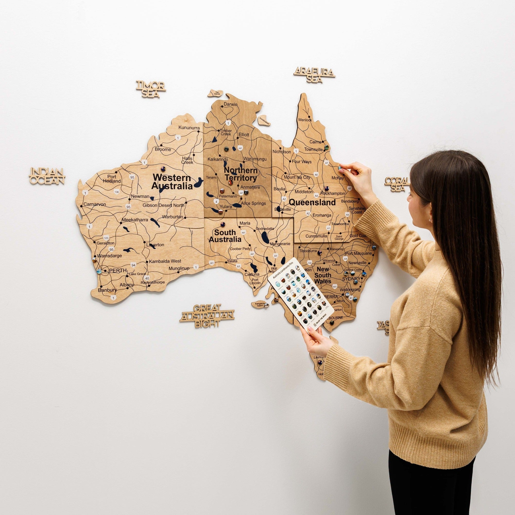 3D Wooden Map of Australia - Gold