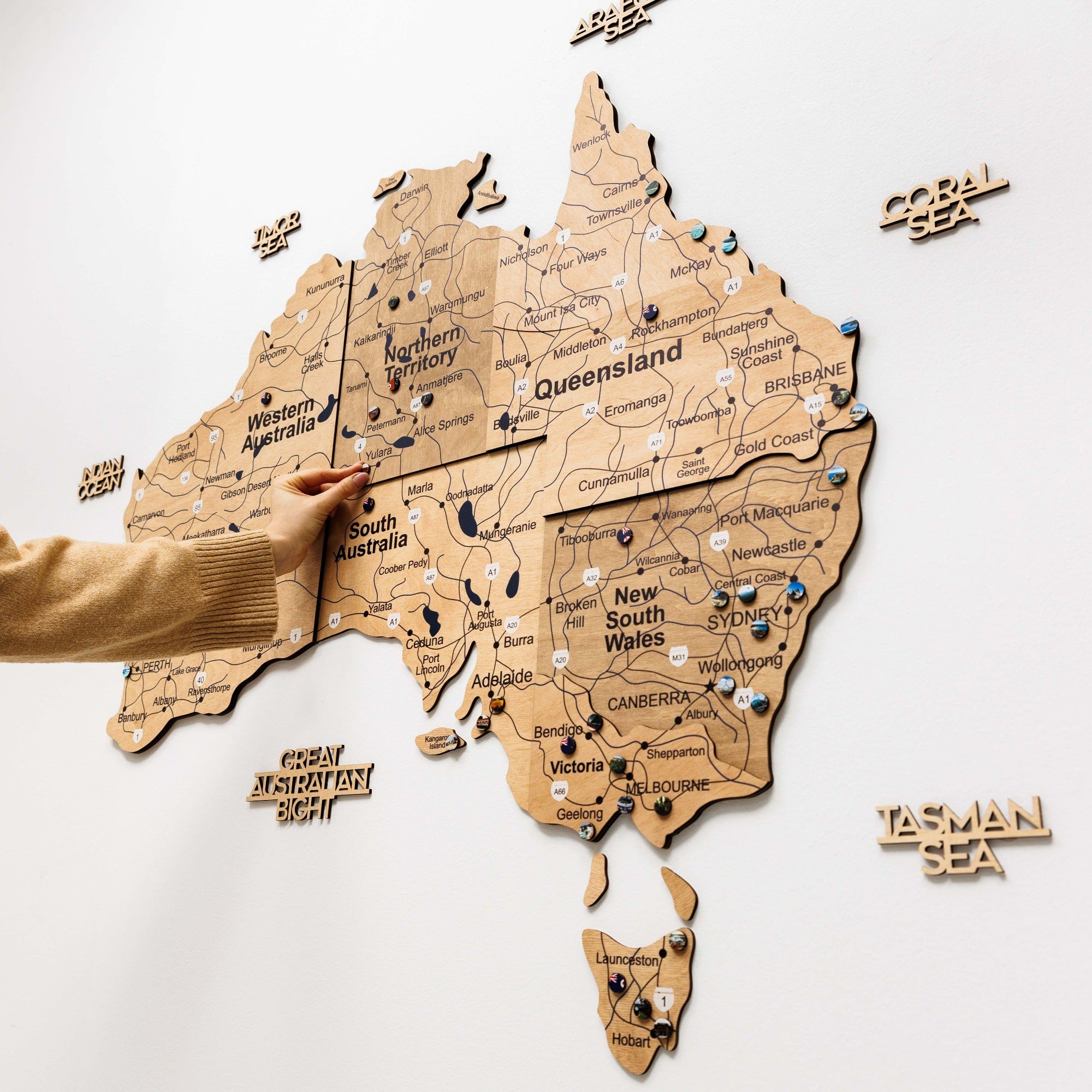 3D Wooden Map of Australia - Gold