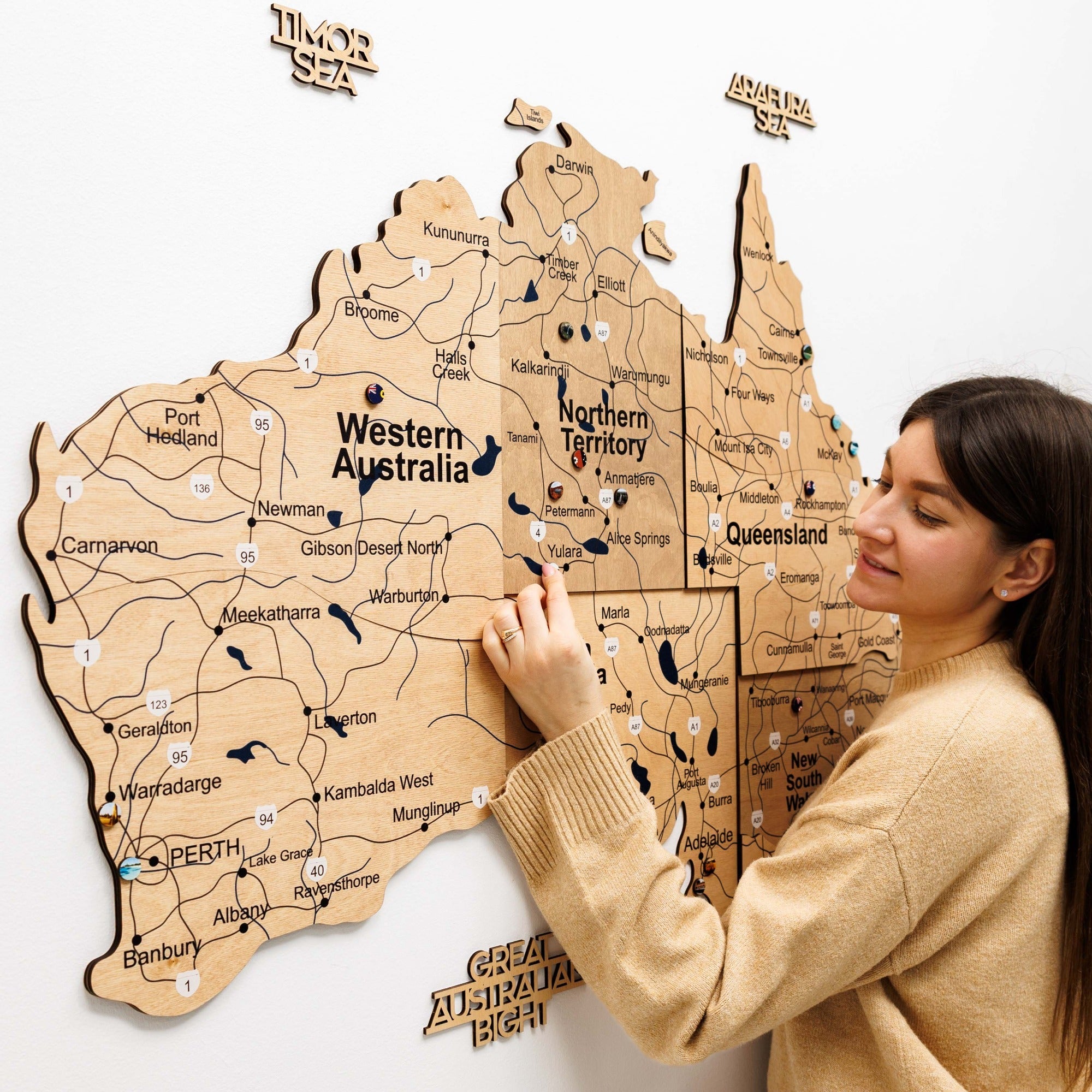 3D Wooden Map of Australia - Gold