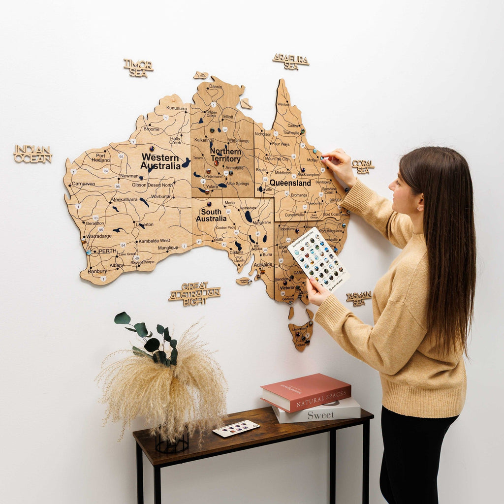 3D Wooden Map of Australia - Gold