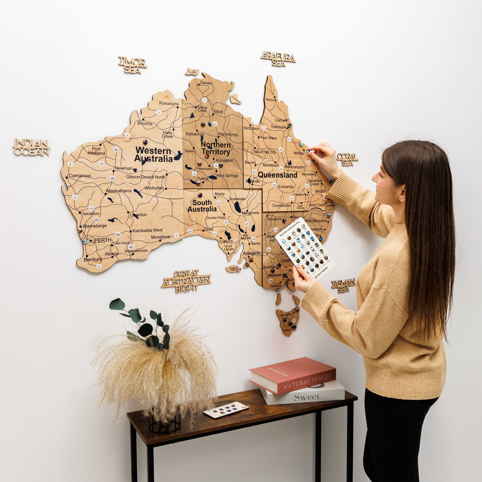 3D Wooden Map of Australia - Gold