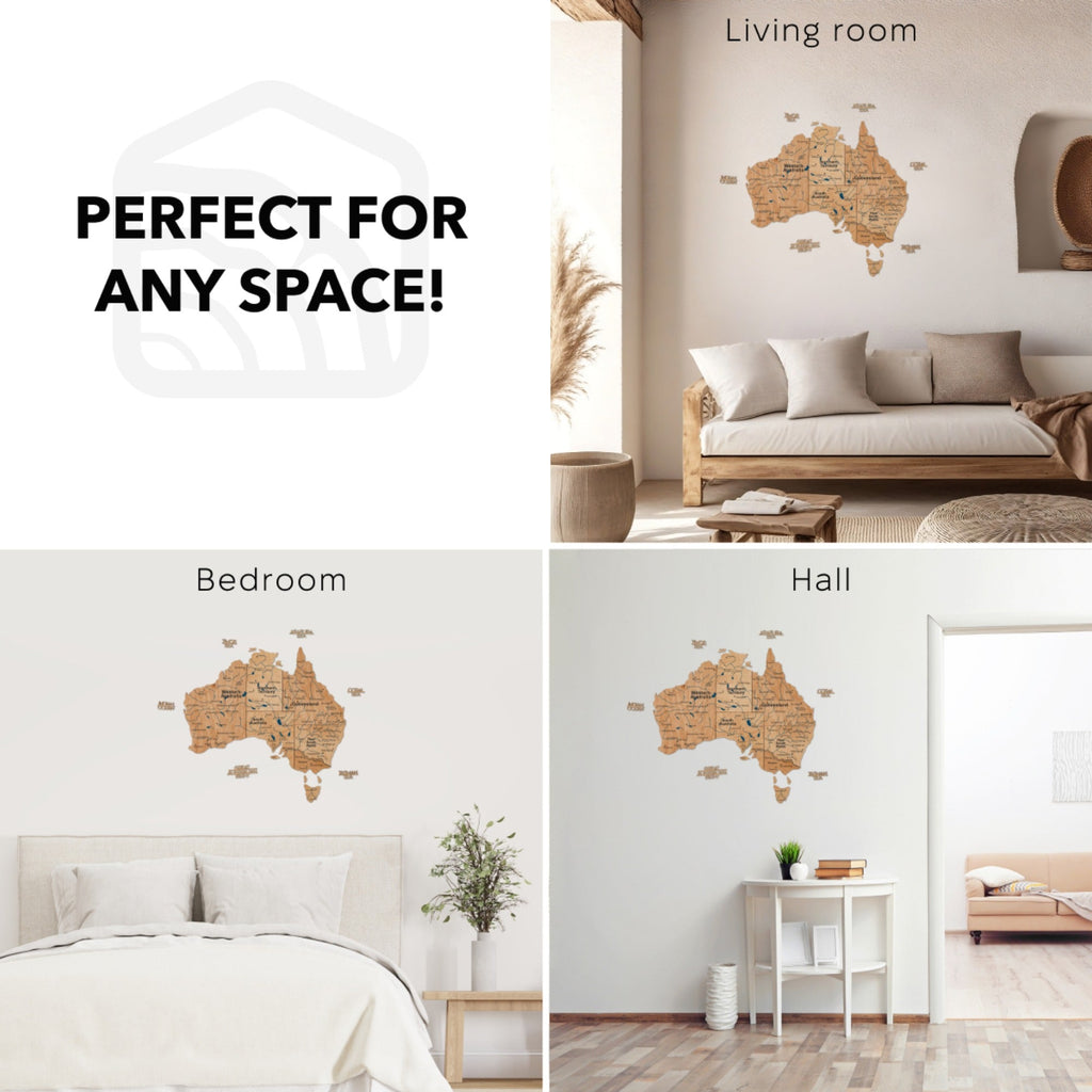 3D Wooden Map of Australia - Gold