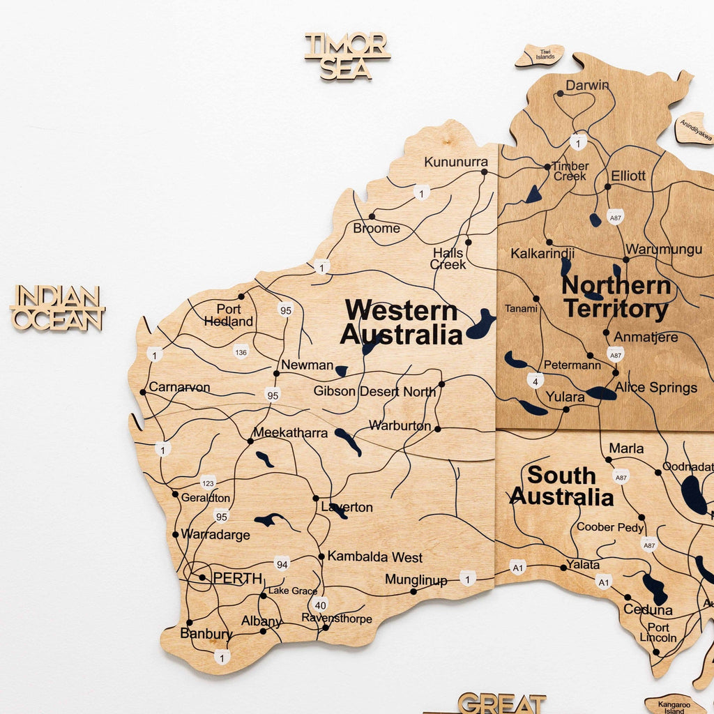 3D Wooden Map of Australia - Gold