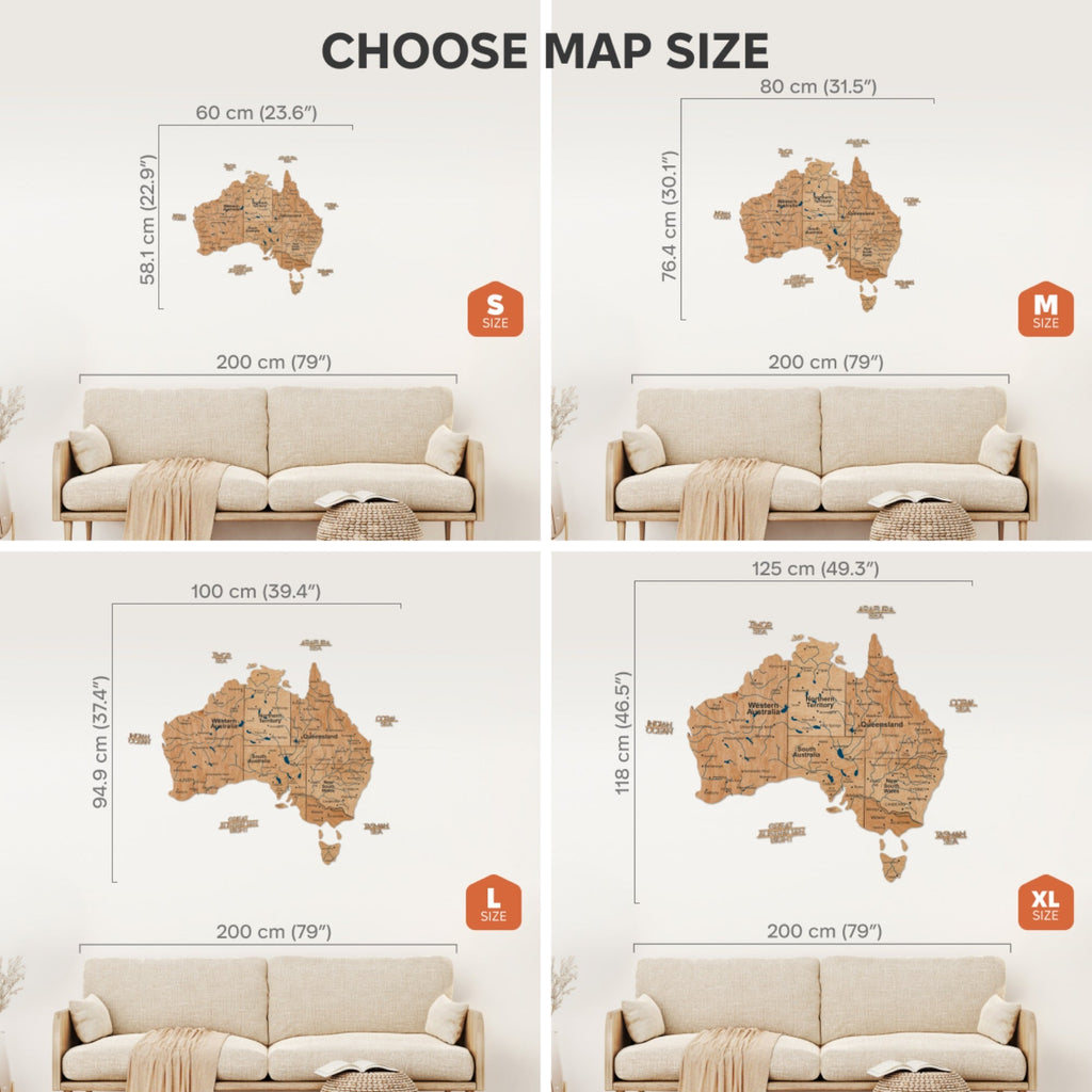 3D Wooden Map of Australia - Gold