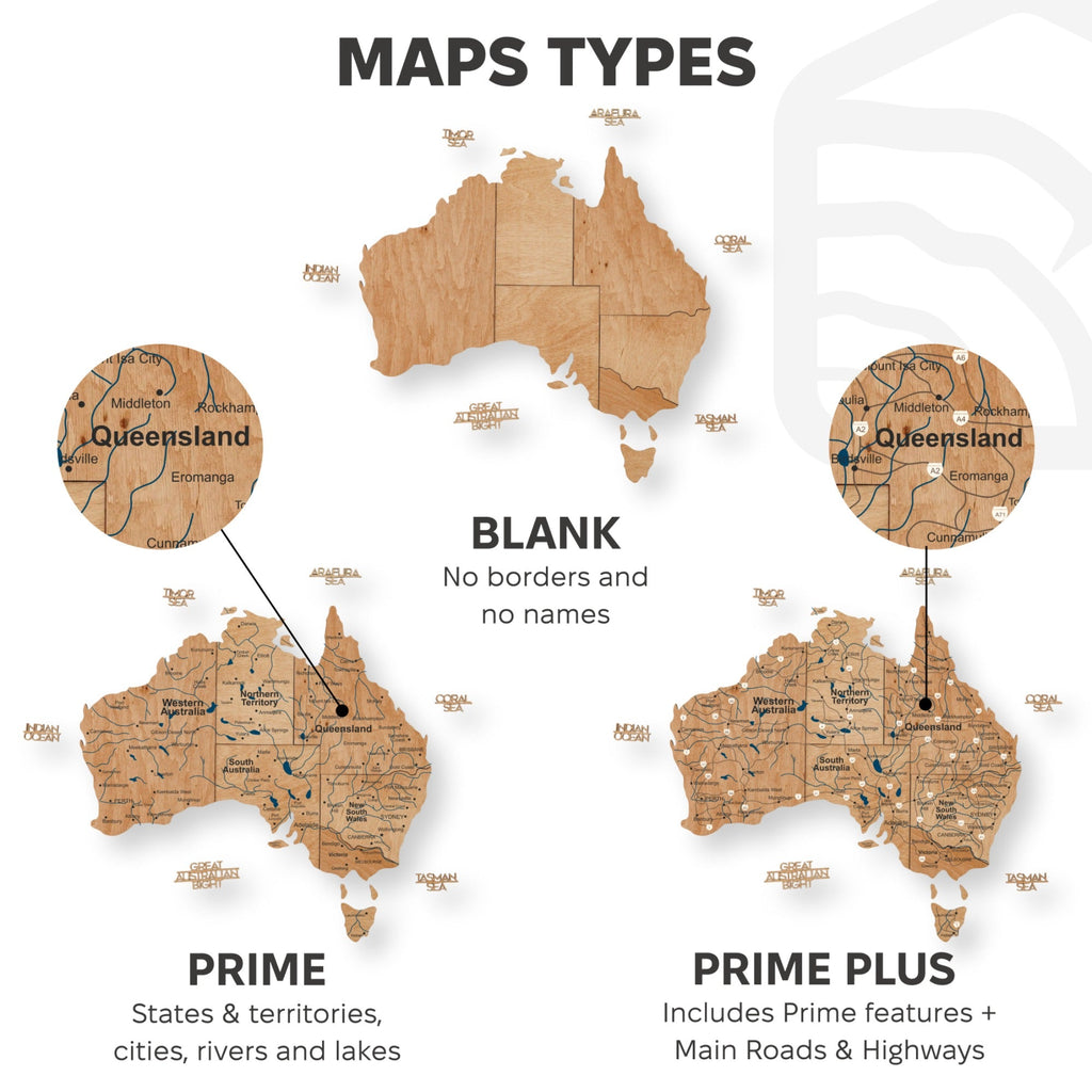 3D Wooden Map of Australia - Gold
