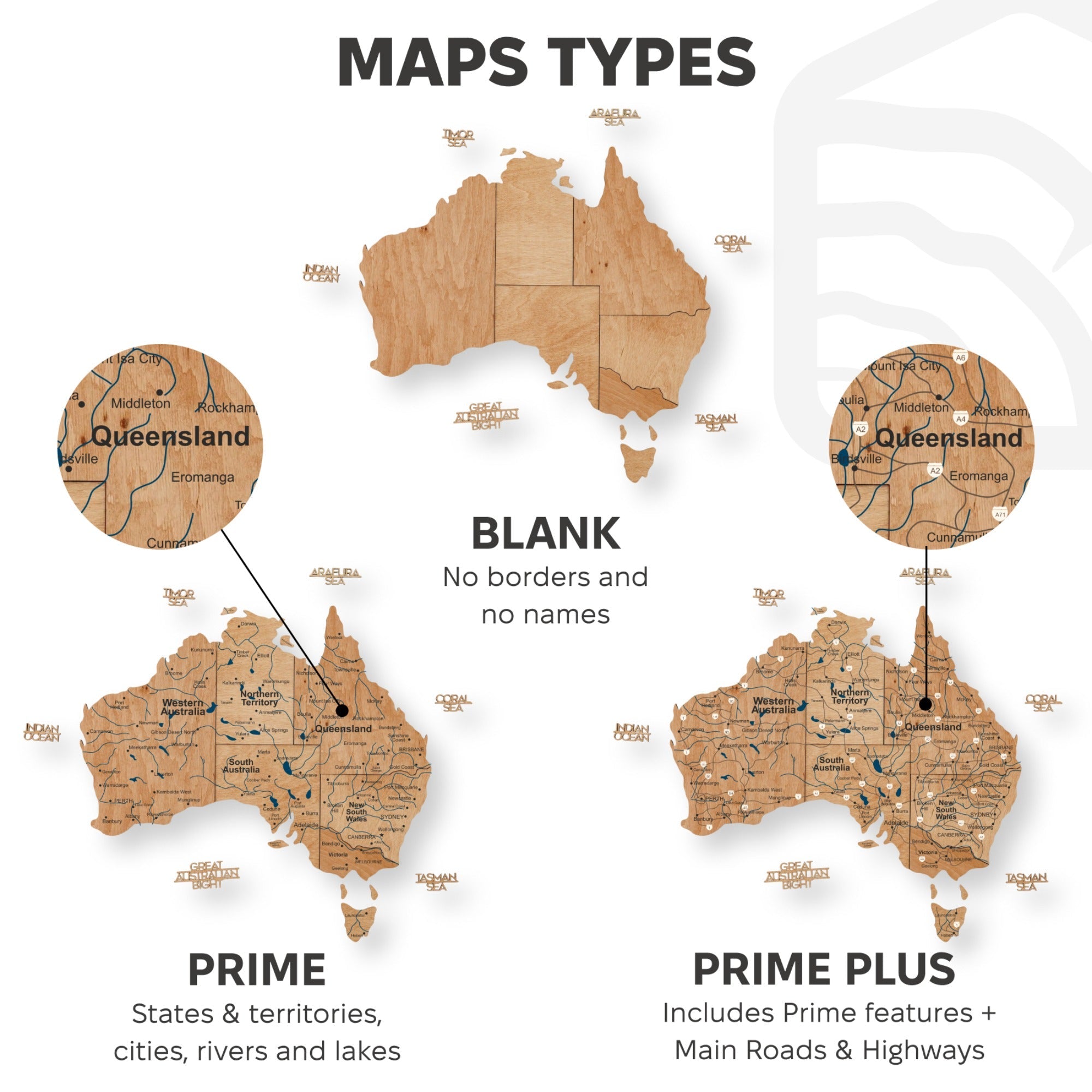3D Wooden Map of Australia - Gold