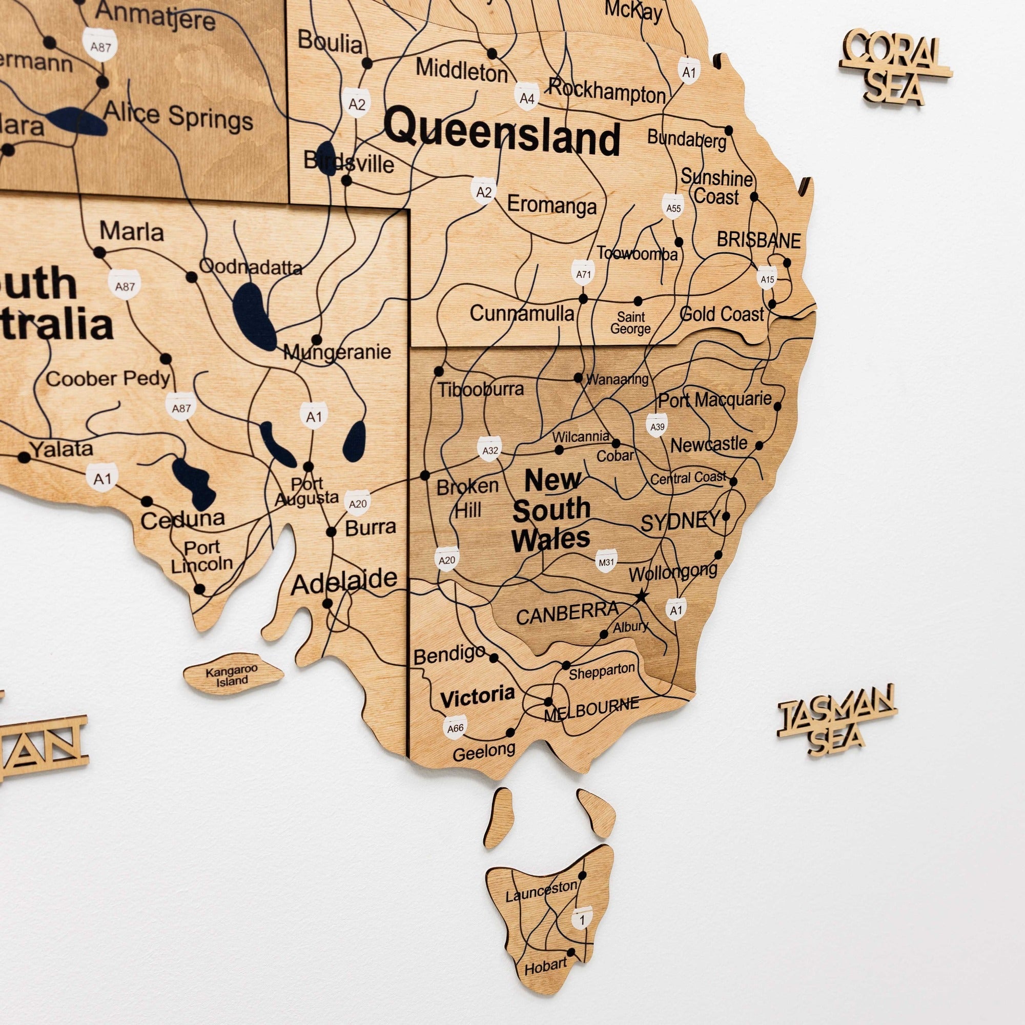 3D Wooden Map of Australia - Gold