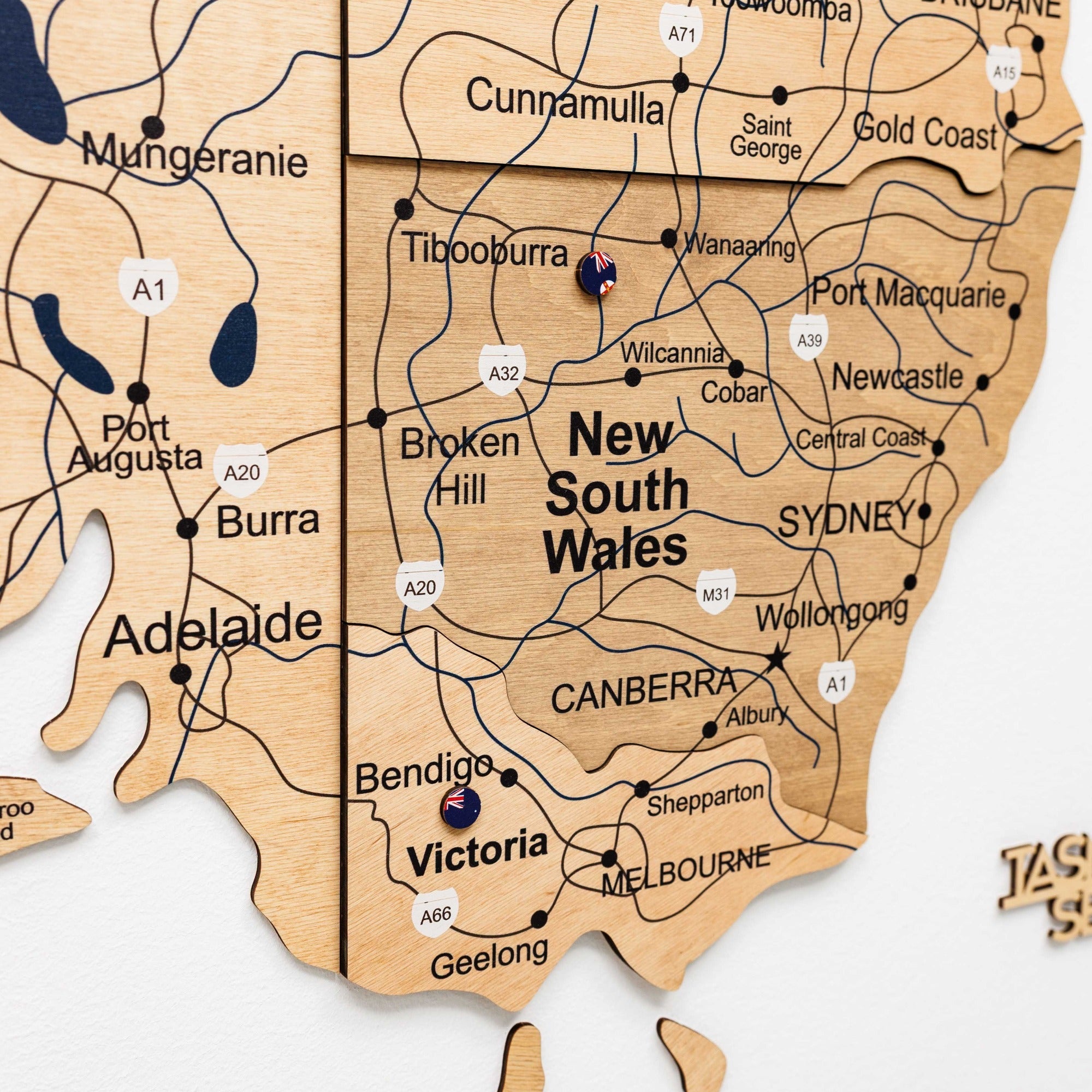 3D Wooden Map of Australia - Gold