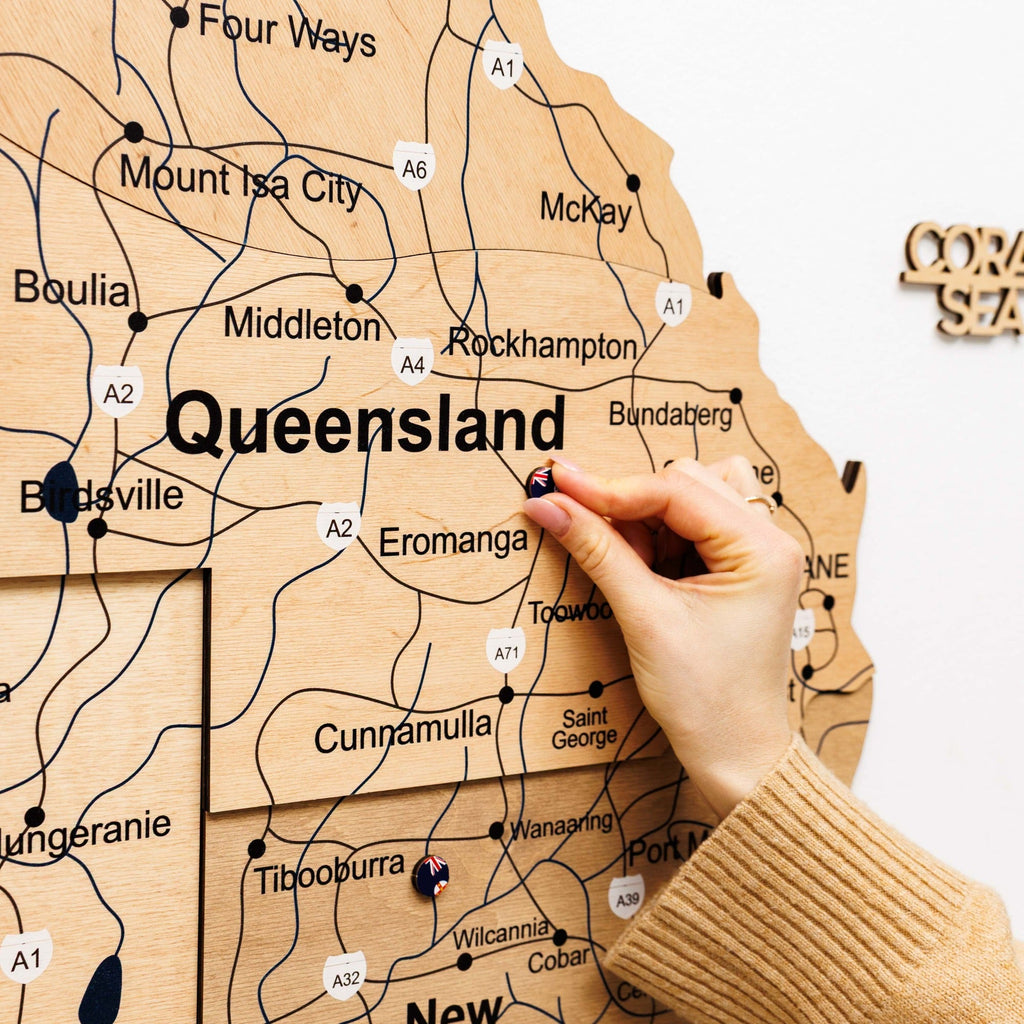 3D Wooden Map of Australia - Gold
