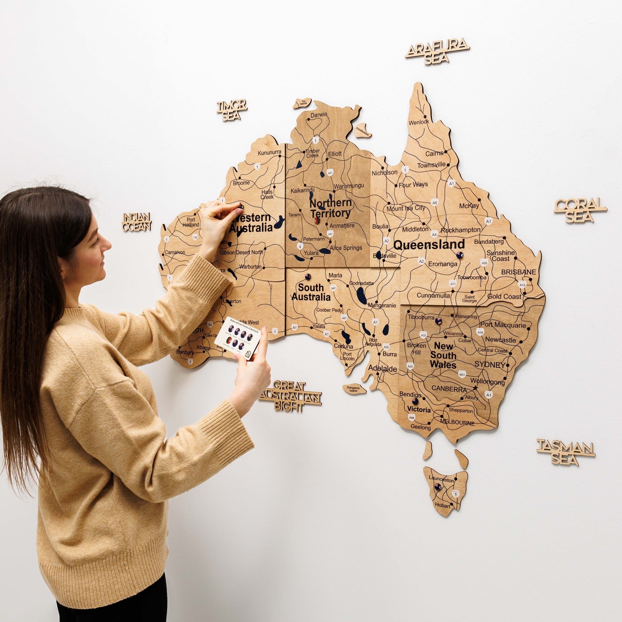 3D Wooden Map of Australia - Gold
