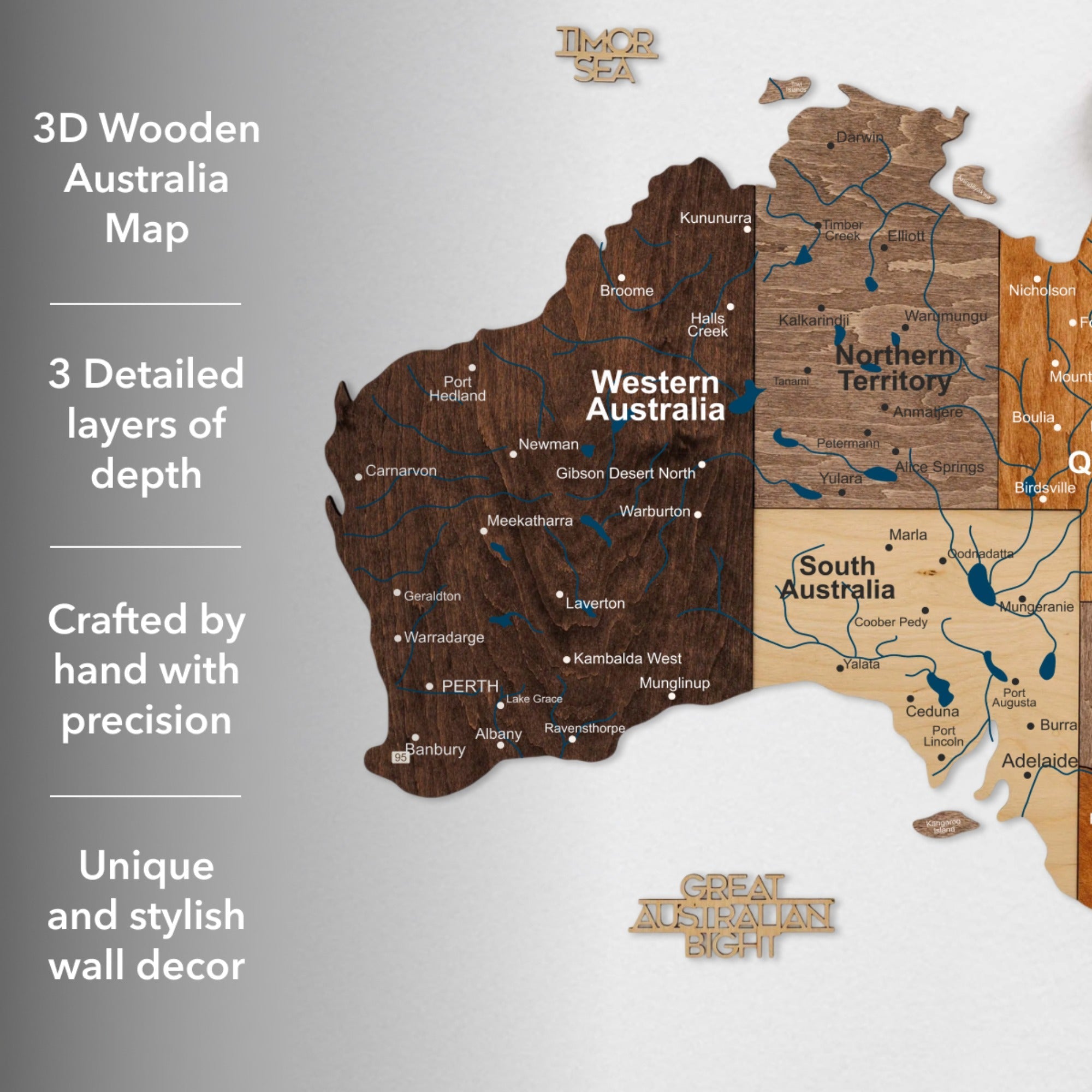 3D Wooden Map of Australia - Multicolor