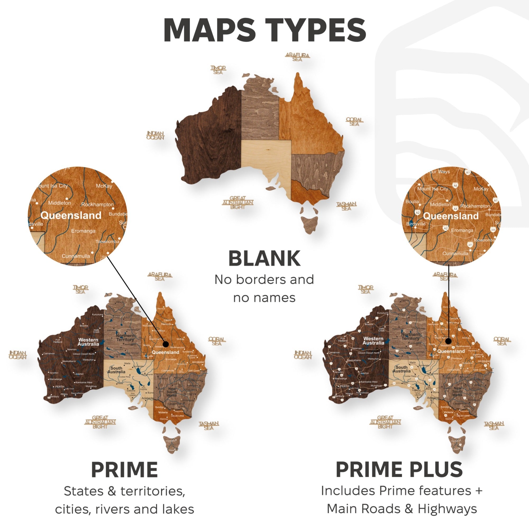 3D Wooden Map of Australia - Multicolor