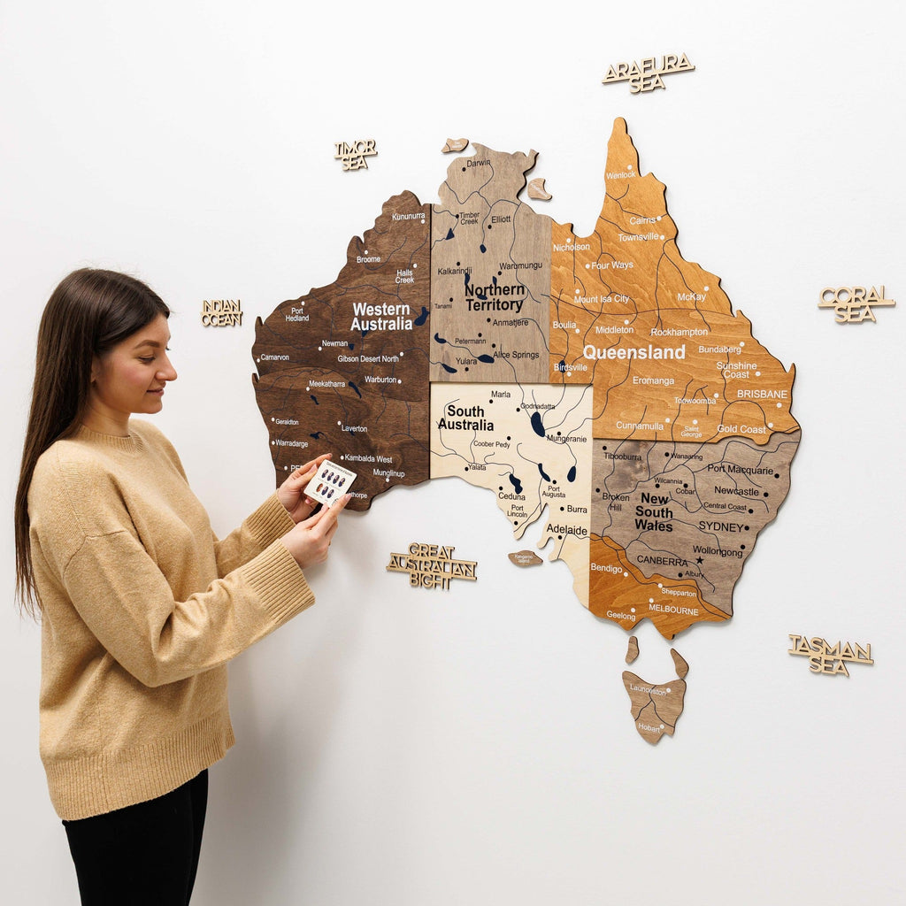 3D Wooden Map of Australia - Multicolor