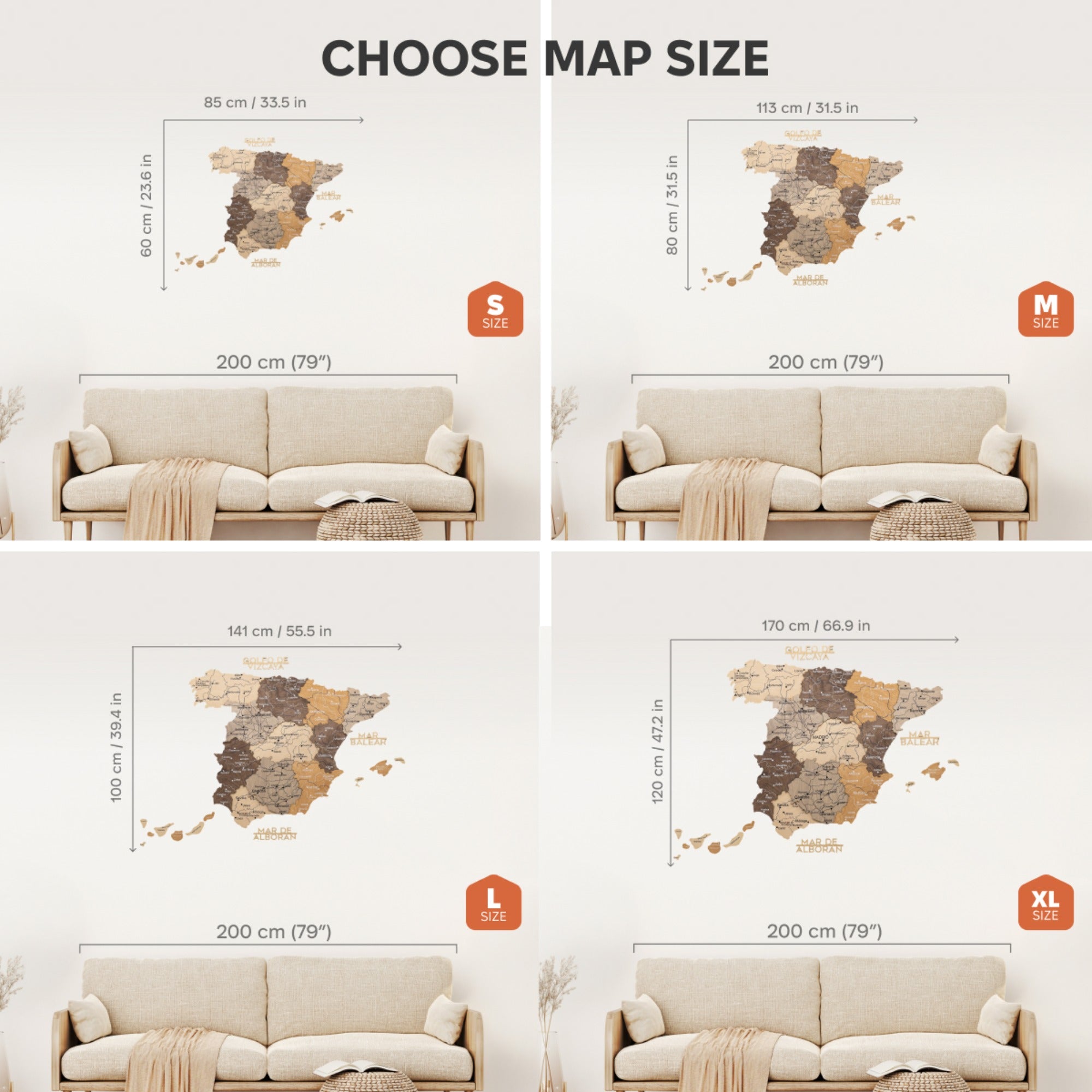 Wooden Map of Spain – Multicolor