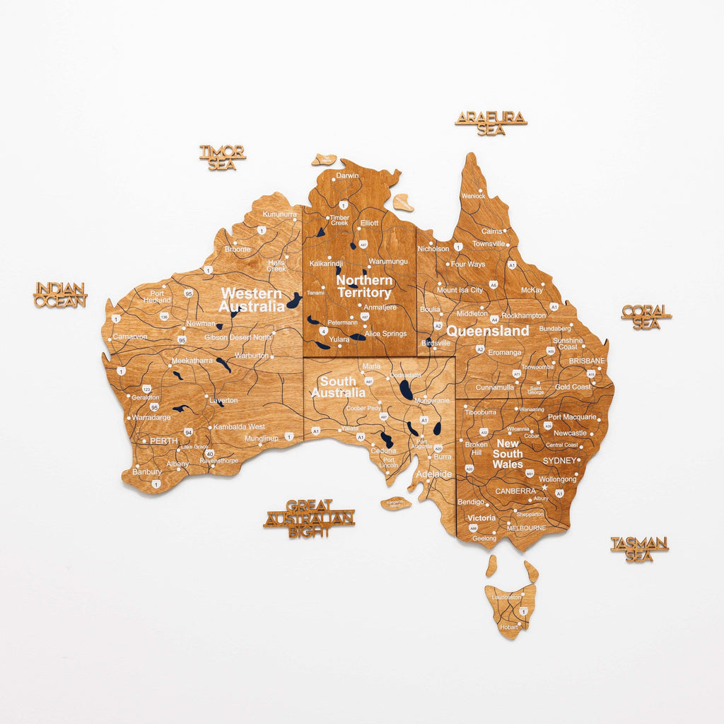 3D Wooden Map of Australia - Oak