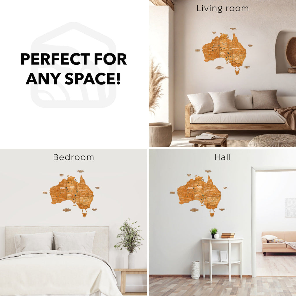 3D Wooden Map of Australia - Oak