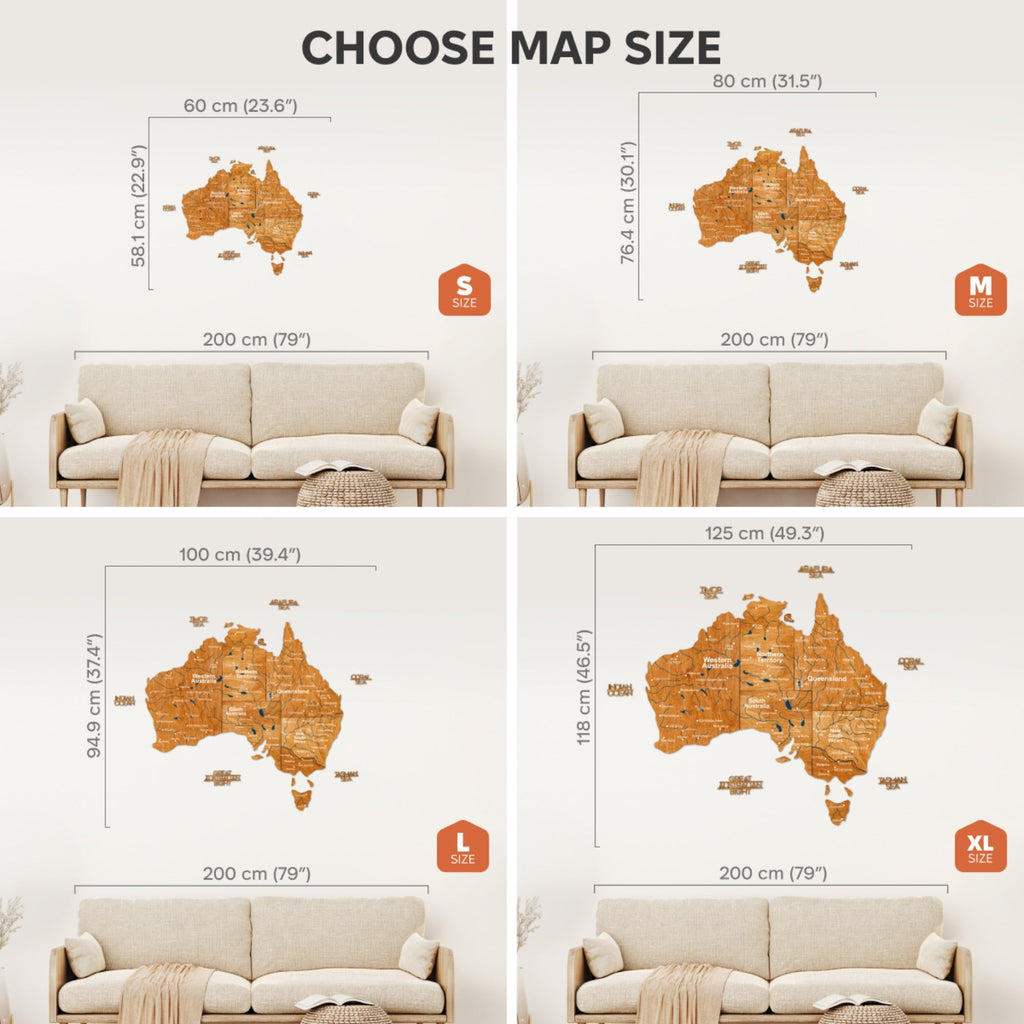 3D Wooden Map of Australia - Oak