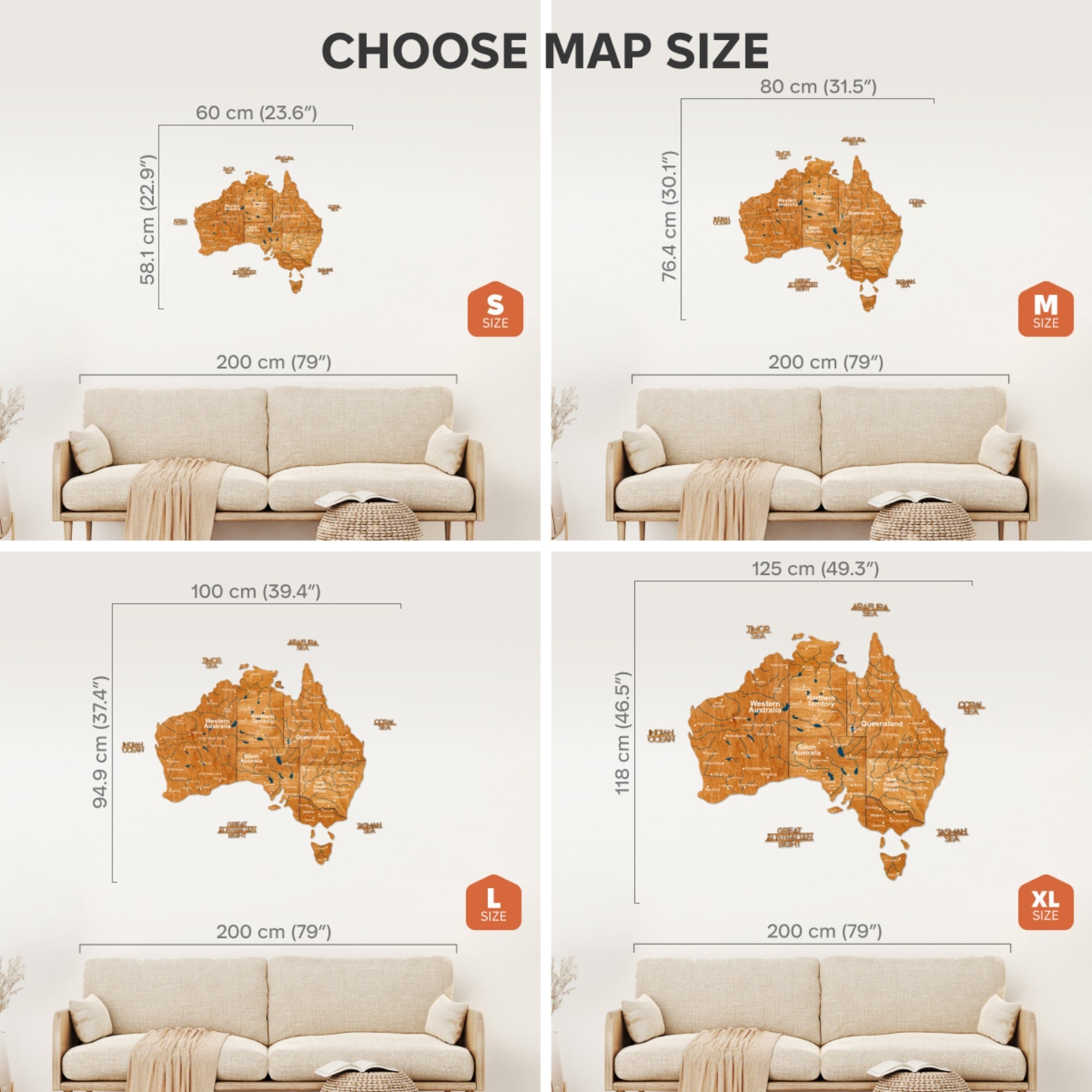3D Wooden Map of Australia - Oak
