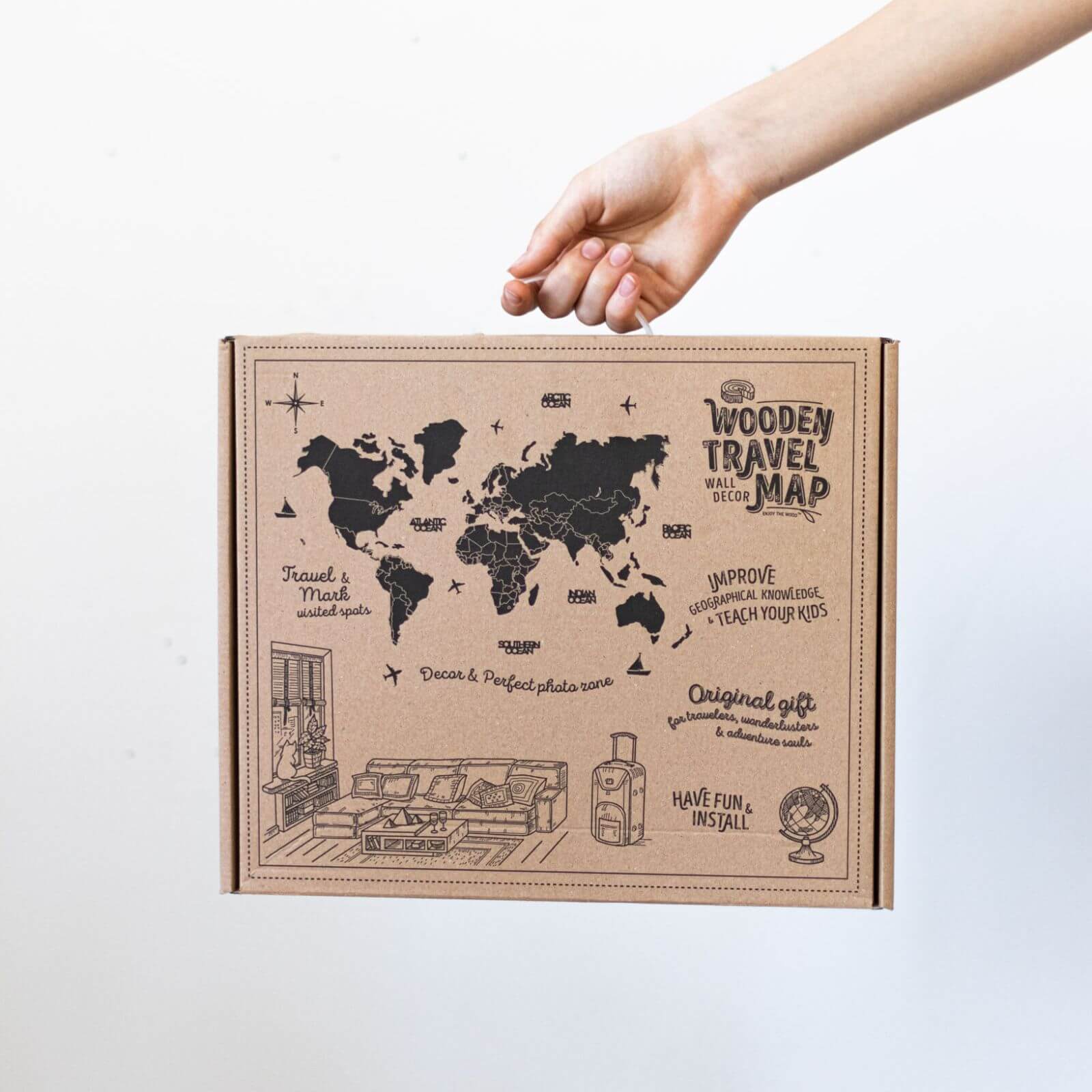 3D Wooden World Map Dune