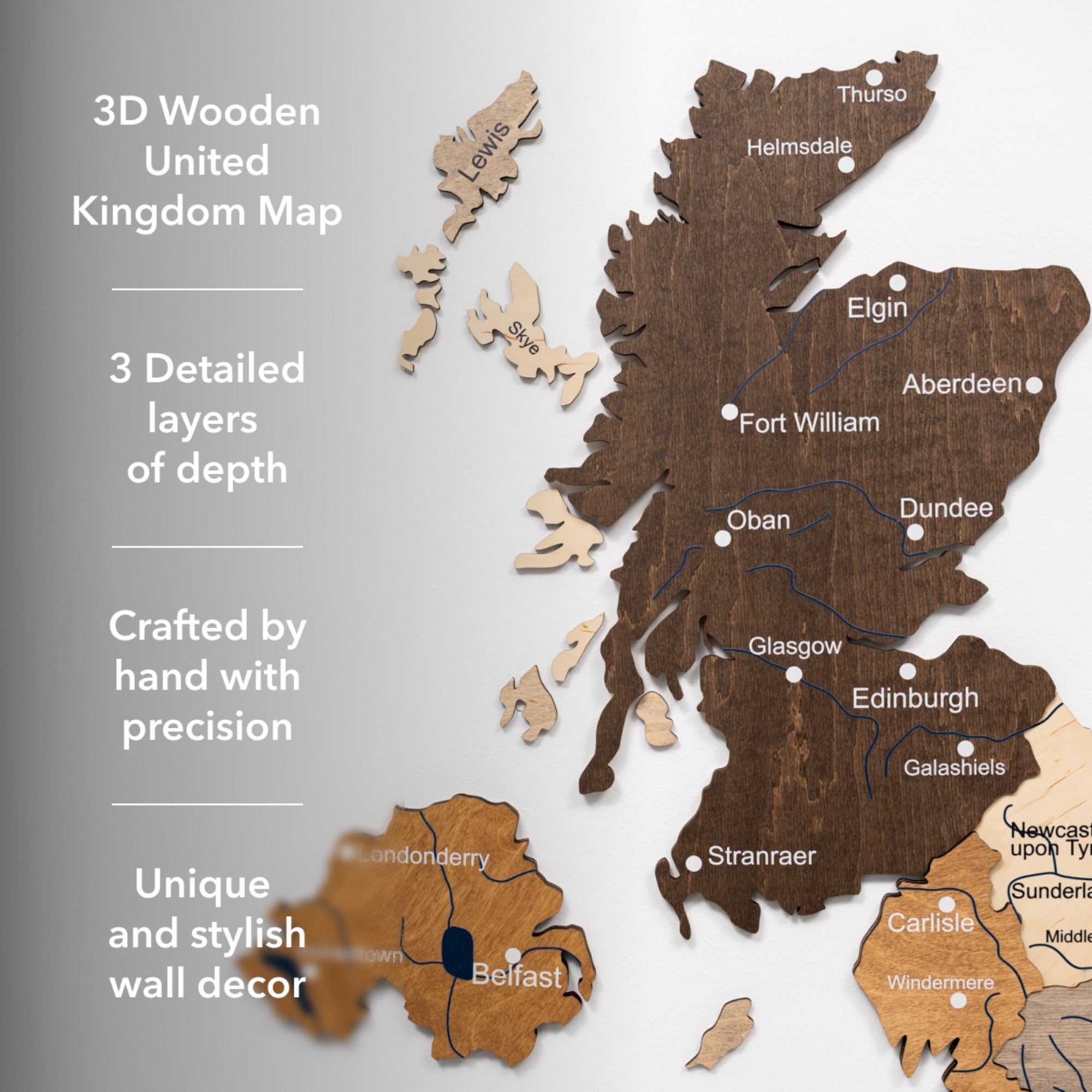 3D Wooden Map of United Kingdom - Multicolor