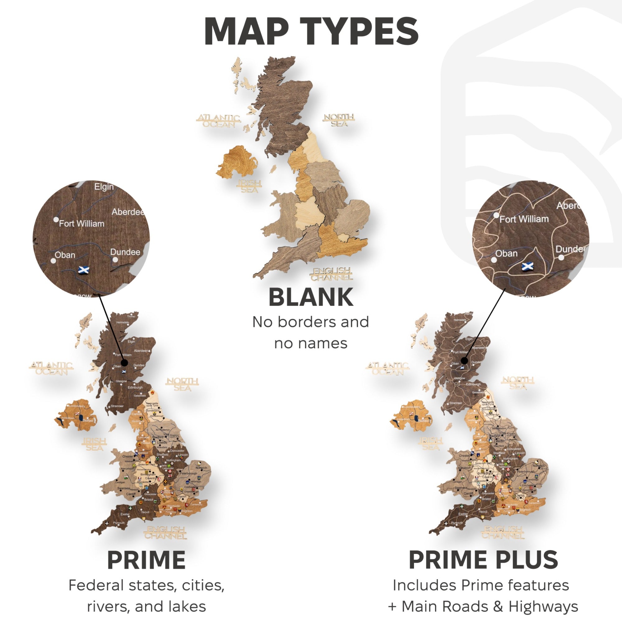 3D Wooden Map of United Kingdom - Multicolor