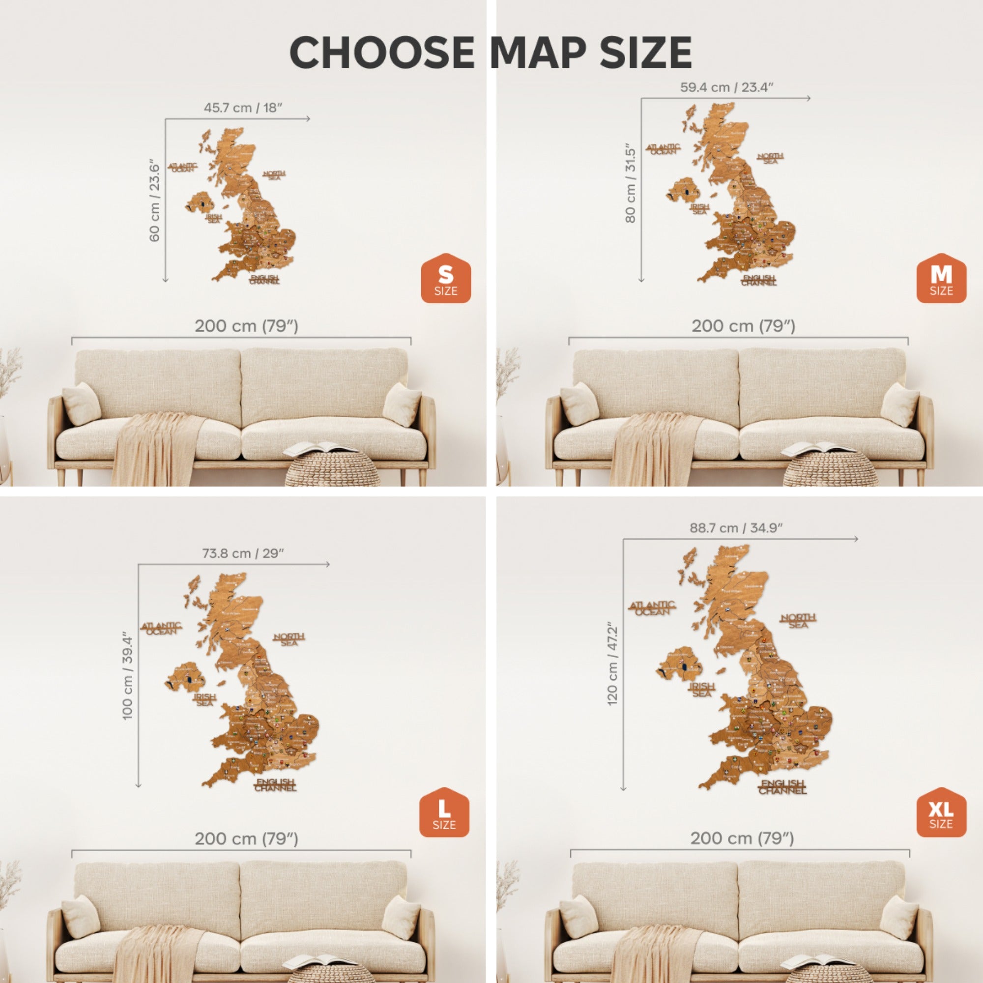 3D Wooden Map of the United Kingdom - Oak