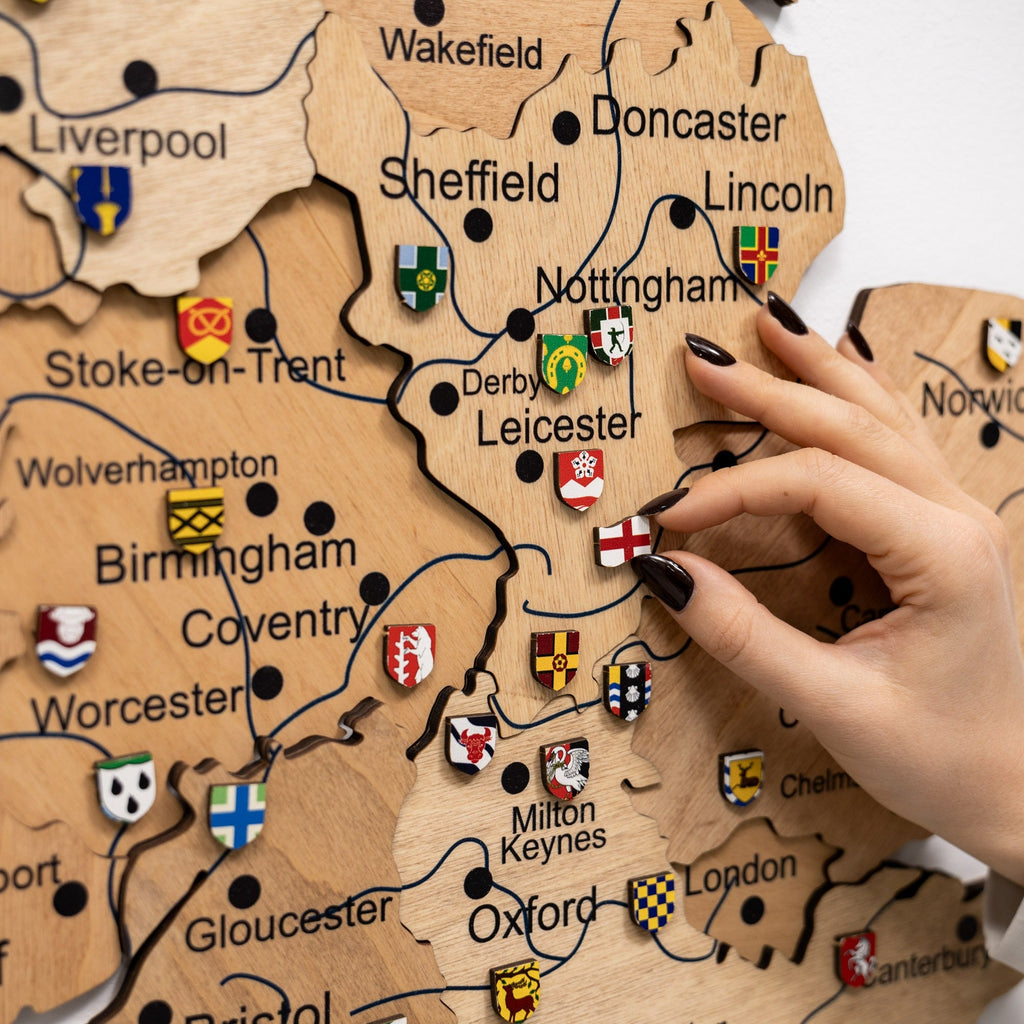 3D Wooden Map of the United Kingdom - Gold