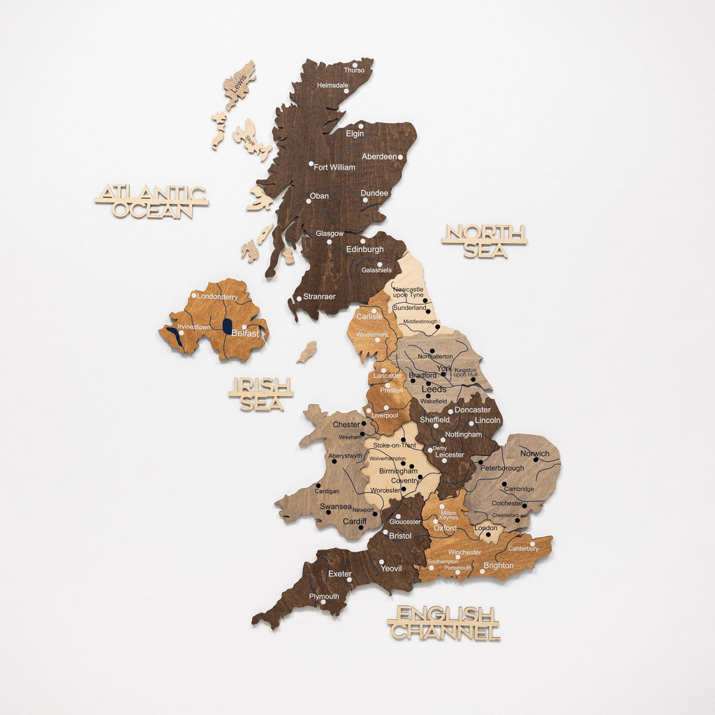 3D Wooden Map of United Kingdom - Multicolor